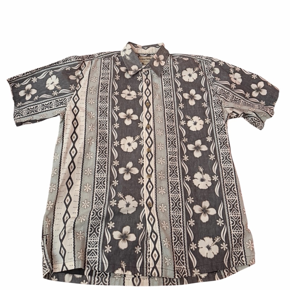 Cooke Street mens Hawaiian shirt size large black and white